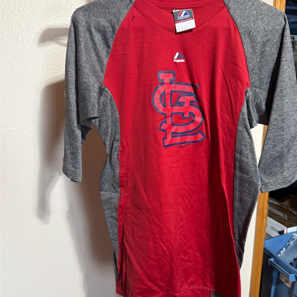 Majestic Kids Long‎ Sleeve Red and Gray Tee